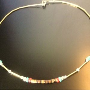 Vintage sterling silver turquoise and coral choker